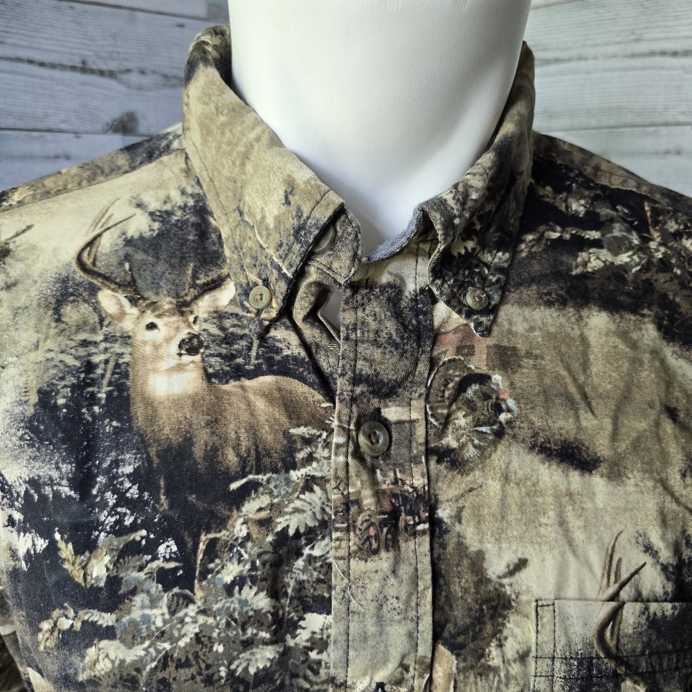 RedHead Deer Wildlife Hunting Camo Cotton Button Down Shirt Large - Picture 5 of 13